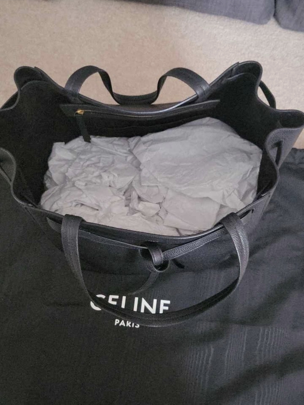 Celine Black Pebbled Leather Knot-Front Tote - Picture 2 of 6